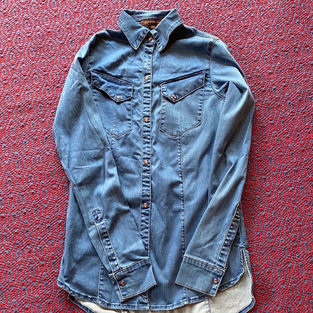 Jean button down shirt.